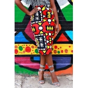 Lovely Trendy Geometric Printed Red Twilled Satin 