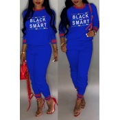 Lovely Casual Patchwork Printed Blue Blending Two-