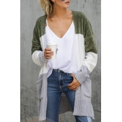 Lovely Casual Color-lump Patchwork Blackish Green 