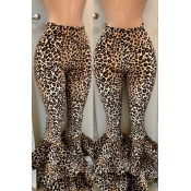Lovely Chic Flared Leopard Printed Blending Pants