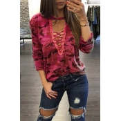 Lovely Casual Camouflage Printed Red Blouses