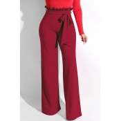 Lovely Trendy Ruffle Design Loose Wine Red Knittin