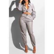 Lovely Modern Style Long Sleeves Grey Two-piece Pa