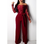 Lovely Casual Patchwork Loose Wine Red One-piece J