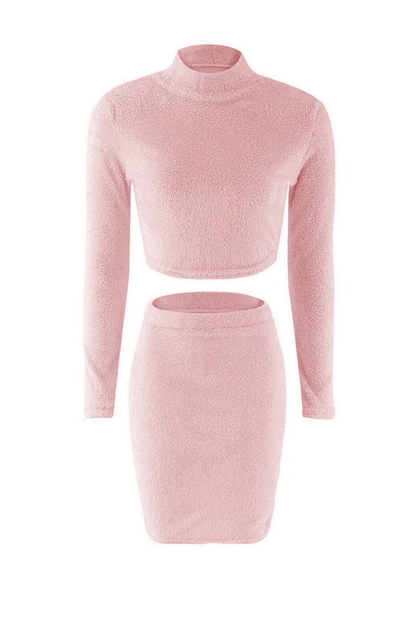 Lovely Casual Slim Pink Knitting Two-piece Skirt Set