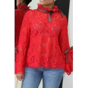 Lovely Sweet Backless Red Lace Shirts