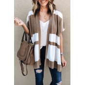 Lovely Casual Grids Printed Light Tan Cardigan Swe