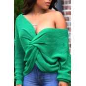 Lovely Fashion Both Sides Cross Green Sweaters