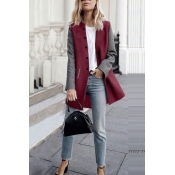 Lovely Trendy Patchwork Wine Red Coat