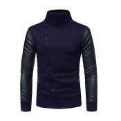 Lovely Casual Long Sleeves Zipper Navy Blue Blende