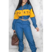 Lovely Trendy Patchwork Blue Two-piece Pants Set