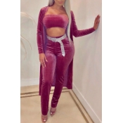 Lovely Sexy Wine Red Pleuche Two-piece Pants Set(W