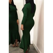 Lovely Casual Long Sleeves Green Ankle Length Dres