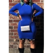 Lovely Fashion Letters Blue Mini Sheath Dress