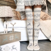 Lovely Sweet Christmas Knee-high Grey Socks