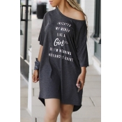 Lovely Fashion Letters Printed Grey Blending Knee 