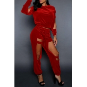 Lovely Casual Hollow-out Red Pleuche Two-piece Pan