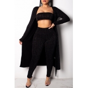 Lovely Fashion Long Sleeves Black Cotton Two-piece