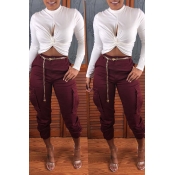 Lovely Casual Pocket Wine Red Pants