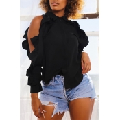 Lovely Sweet Falbala Design Zipper Black T-shirt