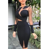 Lovely Sexy Gauze Patchwork Black Knitting Knee Le