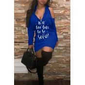 Lovely Fashionable Letters Printed Blue Blending M