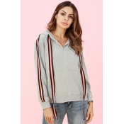 Lovely Casual Long Sleeves Striped Grey Hoodies