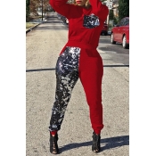 Lovely Casual Patchwork Red Knitting Two-piece Pan