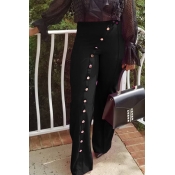 Lovely Trendy Buttons Black Twilled Satin Pants