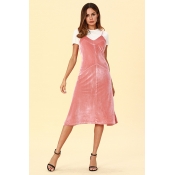 Lovely Casual Sleeveless Pink Pleuche Mid Calf Dre