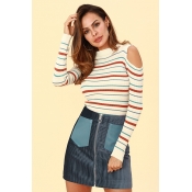 Lovely Casual Dew Shoulder Apricot Knitting Sweate