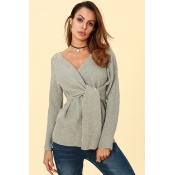 Lovely Chic Lace-up Grey Sweaters