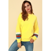 Lovely Chic Patchwork Loose Yellow Cotton Sweaters