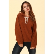 Lovely Chic Lace-up Coffee Hoodies