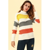 Lovely Casual Patchwork White Blended Sweaters