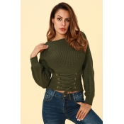 Lovely Trendy Lace-up Army Green Sweaters