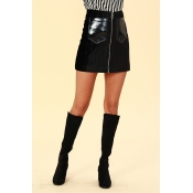 Lovely Chic Zipper Design Black Mini Skirts