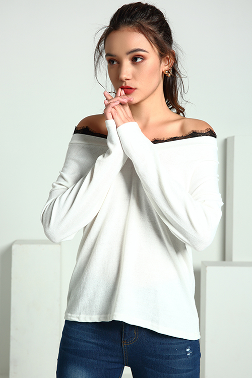 Lovely Trendy Parchwork White Cotton Sweaters