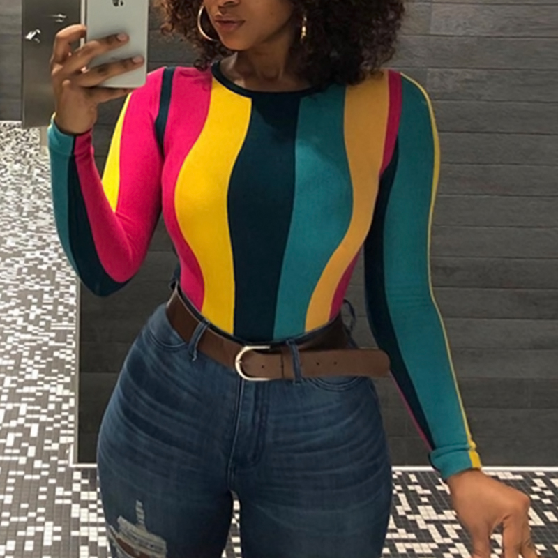Lovely Casual Striped Multicolor Blending T-shirt
