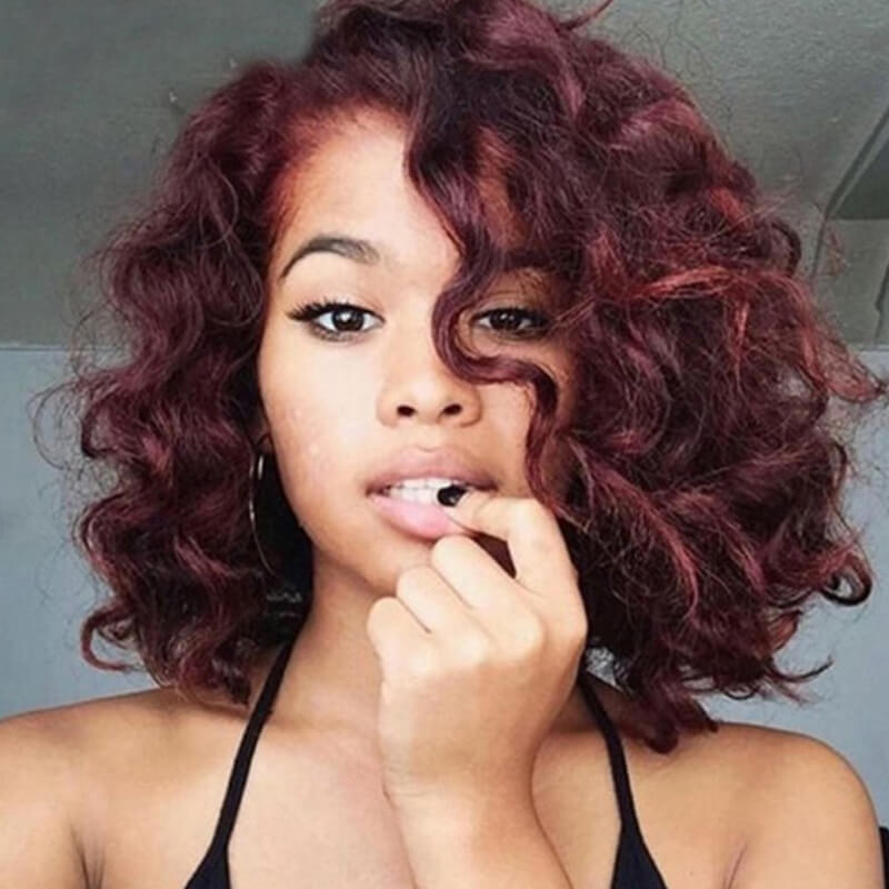 Lovely African Short Curly Wine Red Wigs