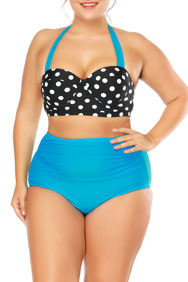 Lovely Casual Dots Printed Baby Blue Two-piece Swimwears