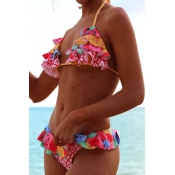 Lovely Casual Flounce Design Yellow Two-piece Swim