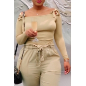 Lovely Casual Lace-up Apricot Blending Sweaters