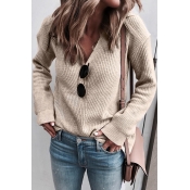Lovely Daily Long Sleeves Apricot Sweaters