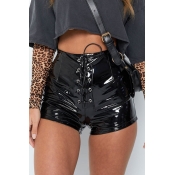 Lovely Casual Drawstring Black PU Shorts