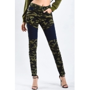 Lovely Trendy Patchwork Camouflage Printed Denim P