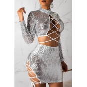 Lovely Trendy Hollowed-out Silver Two-piece Skirt 