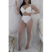 Lovely Sexy Hollowed-out White Two-piece Pants Set