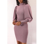 Lovely Trendy Puffed Sleeves Pink Mini Dress