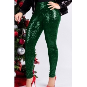 Lovely Trendy Sequined Skinny Green Cotton Pants